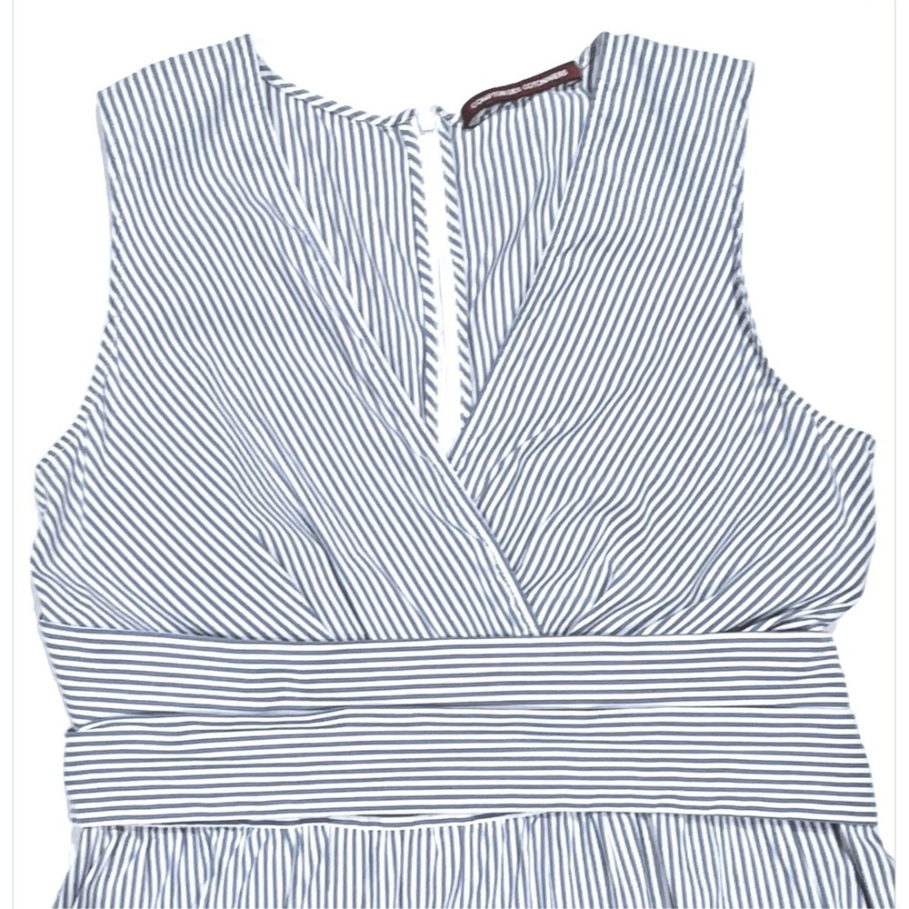 Comptoir des Cotonniers Blue White Striped V-Neck Sleeveless Midi Dress Size L